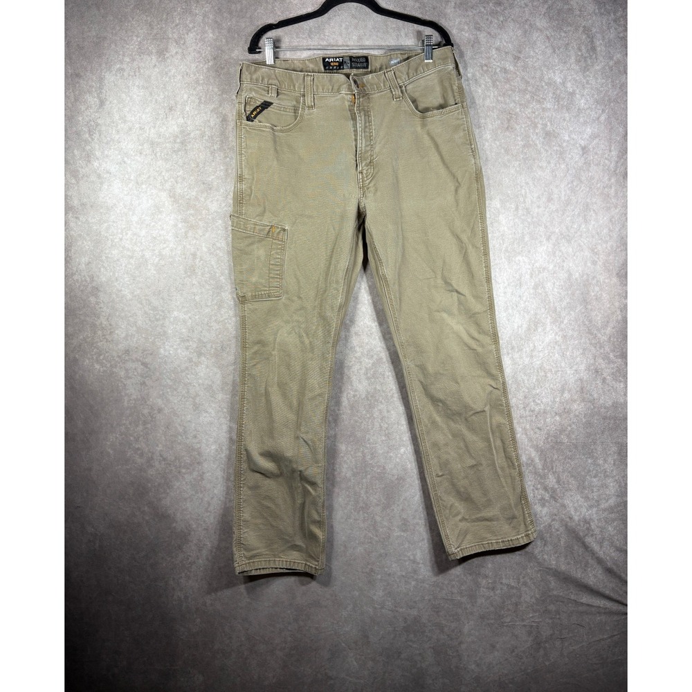 Ariat Pants Men 36x32 Khaki Rebar M4 Relaxed Straight Canvas Utility Work Wear